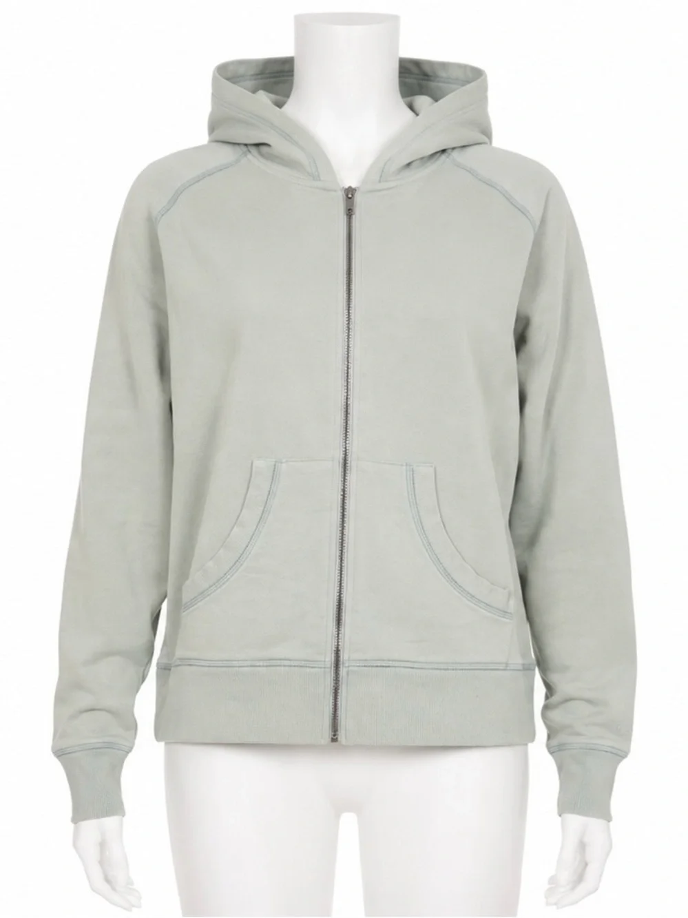 Women's Light Sage Full-Zip Hoodie with Kangaroo Pockets